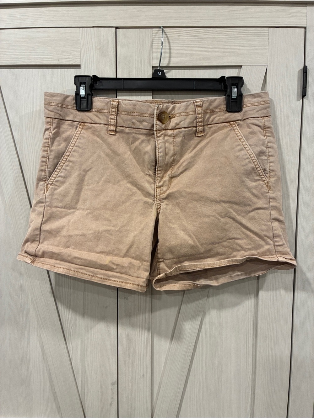 American Eagle Outfitters Women's Cotton Midi Stretch Shorts — Light Tan